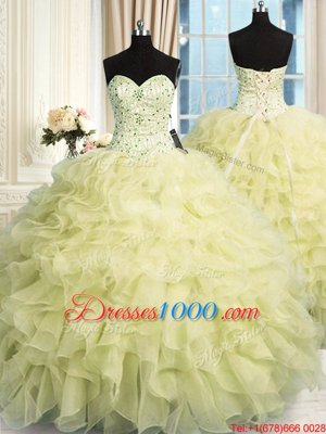 Suitable Floor Length Yellow Sweet 16 Dress Sweetheart Sleeveless Lace Up