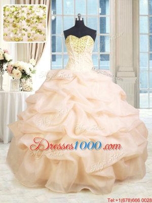 Sweetheart Sleeveless Organza Quinceanera Dresses Beading and Ruffles Lace Up