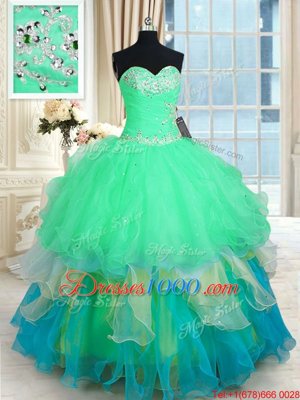 Organza Sweetheart Sleeveless Lace Up Beading and Ruffles Sweet 16 Quinceanera Dress in Multi-color