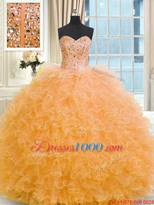 Graceful Floor Length Ball Gowns Sleeveless Orange Ball Gown Prom Dress Lace Up