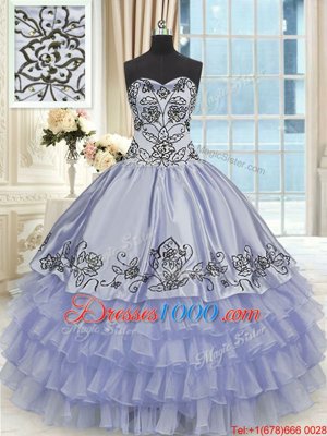 Purple Sleeveless Beading and Embroidery and Ruffled Layers Floor Length Quinceanera Gowns