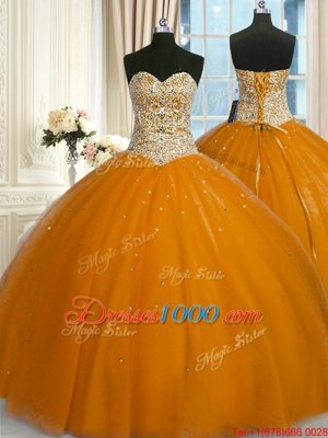 Rust Red Lace Up Sweet 16 Dresses Beading and Sequins Sleeveless Floor Length