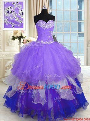 Multi-color Lace Up Sweetheart Beading and Ruffles 15 Quinceanera Dress Organza Sleeveless