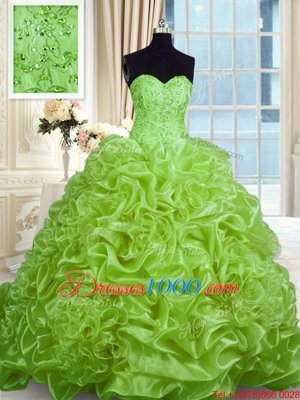 Modern Sleeveless Sweep Train Beading and Pick Ups With Train Quinceanera Gown