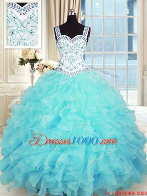 Floor Length Column/Sheath Sleeveless Aqua Blue Quinceanera Dress Lace Up