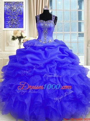 Sophisticated Purple Straps Neckline Beading and Ruffles Vestidos de Quinceanera Sleeveless Zipper