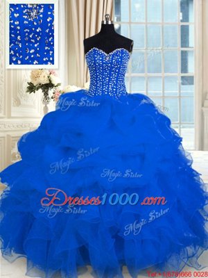 Sweetheart Sleeveless Organza Vestidos de Quinceanera Beading and Ruffles Lace Up