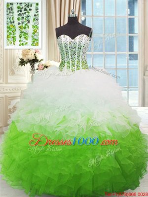High Class Ball Gowns Quinceanera Dresses Multi-color Sweetheart Organza Sleeveless High Low Lace Up