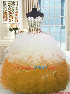 Glamorous Sleeveless Lace Up Floor Length Beading and Ruffles Sweet 16 Dress