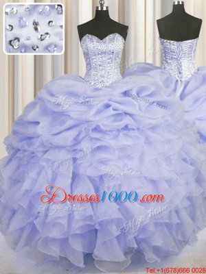 Super Ball Gowns Vestidos de Quinceanera Lavender Sweetheart Organza Sleeveless Floor Length Lace Up