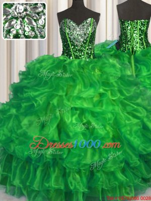 Sweetheart Sleeveless Organza Vestidos de Quinceanera Beading and Ruffles Lace Up