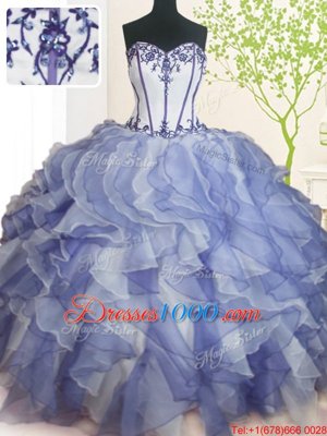 Elegant Organza Sleeveless Floor Length Quinceanera Gowns and Beading and Ruffles