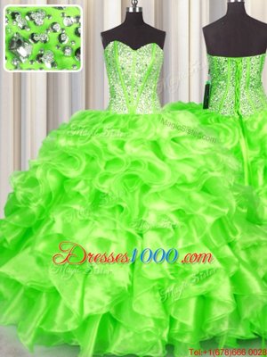 Smart Sleeveless Floor Length Beading and Ruffles Lace Up Quinceanera Dress with