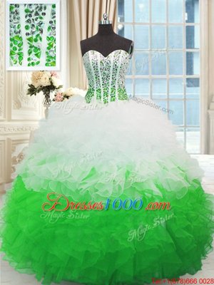 Organza Sleeveless Floor Length Ball Gown Prom Dress and Beading and Ruffles