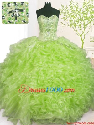 Gorgeous Pick Ups Yellow Green Sleeveless Organza Lace Up 15th Birthday Dress for Military Ball and Sweet 16 and Quinceanera