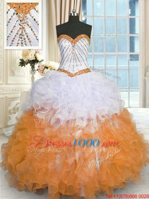 Dramatic Multi-color Ball Gowns Organza Sweetheart Sleeveless Beading and Ruffles Floor Length Lace Up Quinceanera Gown