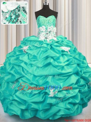 Super With Train Lace Up Quinceanera Dresses Turquoise and In for Military Ball and Sweet 16 and Quinceanera with Appliques and Sequins and Pick Ups Brush Train