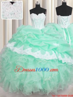 Low Price Pick Ups Sweetheart Sleeveless Lace Up Quinceanera Gowns Apple Green Organza