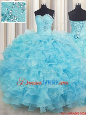 Organza Sleeveless Floor Length Ball Gown Prom Dress and Beading and Ruffles