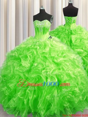 Charming Ball Gowns Organza Sweetheart Sleeveless Beading and Ruffles Lace Up Quinceanera Dress Sweep Train