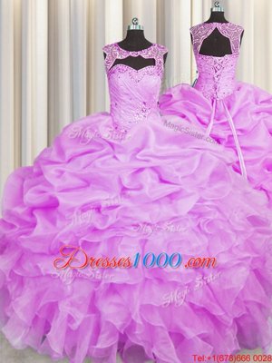 Fabulous Scoop Organza Sleeveless Floor Length Sweet 16 Dress and Beading and Pick Ups