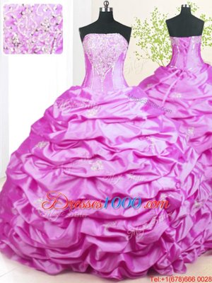 Lilac Ball Gowns Strapless Sleeveless Taffeta With Train Sweep Train Lace Up Beading and Pick Ups Quinceanera Dresses