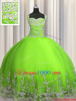 Floor Length Sweet 16 Dresses Tulle Sleeveless Beading and Appliques