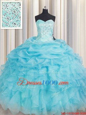Pick Ups Lilac Sleeveless Organza Lace Up Quinceanera Dress for Military Ball and Sweet 16 and Quinceanera