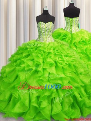 Custom Designed Visible Boning Beading and Ruffles Quinceanera Gown Lace Up Sleeveless Floor Length