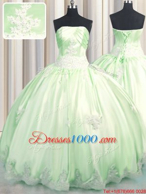 Floor Length Green Ball Gown Prom Dress Strapless Sleeveless Lace Up