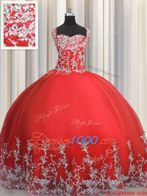 Sleeveless Beading and Appliques Lace Up Quince Ball Gowns