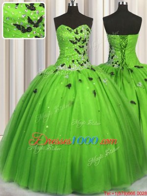 Fabulous Tulle Lace Up Sweetheart Sleeveless Floor Length Quinceanera Dresses Beading and Appliques