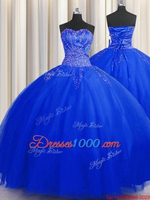 Puffy Skirt Sweetheart Sleeveless Tulle 15 Quinceanera Dress Beading Lace Up