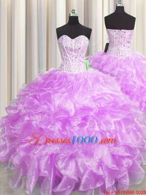 Fabulous Visible Boning Zipper Up Sleeveless Beading and Ruffles Zipper Ball Gown Prom Dress