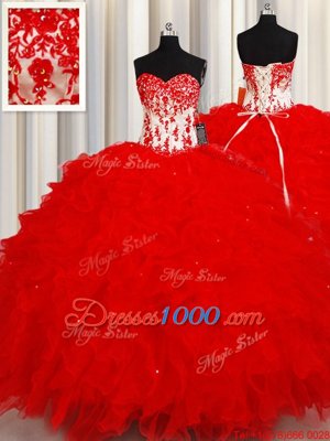 Sweetheart Sleeveless Organza Quinceanera Gowns Beading and Appliques and Ruffles and Sequins Lace Up