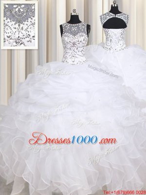 Modest Straps Straps Floor Length Lace Up Vestidos de Quinceanera White and In for Military Ball and Sweet 16 and Quinceanera with Beading and Ruffles