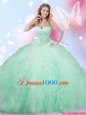 Tulle Sleeveless Floor Length Quince Ball Gowns and Beading and Ruffles