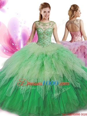 Ball Gowns Quinceanera Gowns Multi-color Scoop Tulle Sleeveless Floor Length Zipper