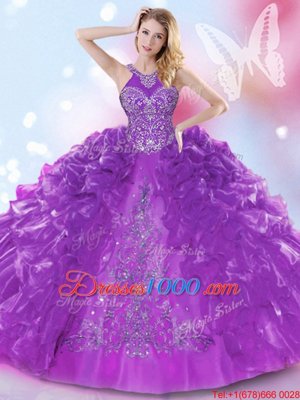 On Sale Three Piece Peach Sleeveless Floor Length Beading and Ruffles and Pick Ups Lace Up Sweet 16 Dresses