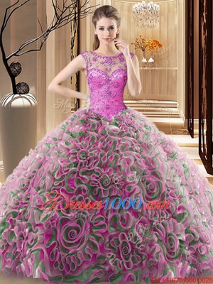 High Class Scoop Multi-color Sleeveless Sweep Train Beading Quinceanera Gowns