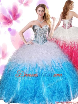 Sleeveless Lace Up Floor Length Beading and Ruffles Ball Gown Prom Dress