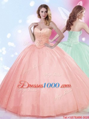 Captivating Tulle Sleeveless Floor Length 15 Quinceanera Dress and Beading