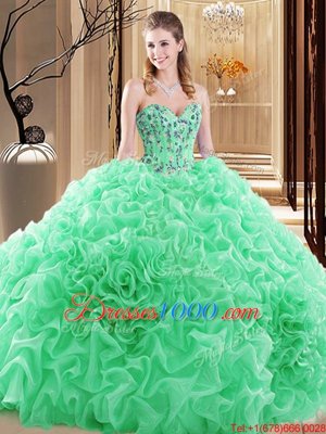 Sweet Sleeveless Embroidery and Ruffles and Pick Ups Lace Up Sweet 16 Dresses