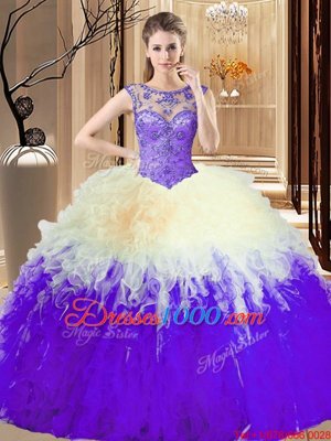 Sleeveless Backless Floor Length Beading and Ruffles 15th Birthday Dress