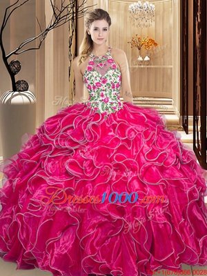 Captivating Scoop Backless Organza Sleeveless Floor Length Sweet 16 Quinceanera Dress and Embroidery and Ruffles