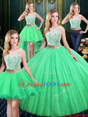 Four Piece Scoop Neckline Lace and Sequins Sweet 16 Dresses Sleeveless Lace Up
