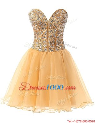 Fashion Knee Length A-line Sleeveless Champagne Party Dress for Girls Lace Up