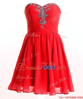 Mini Length Red Homecoming Dress Chiffon Sleeveless Beading