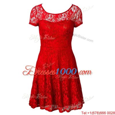 Vintage Scoop Short Sleeves Side Zipper Prom Dress Red Organza