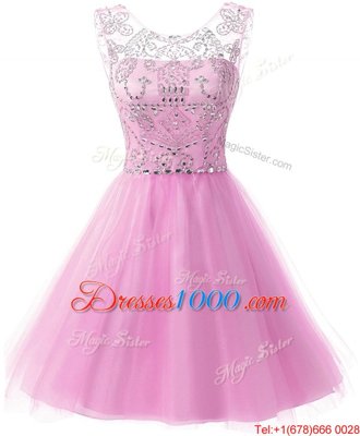 Superior Scoop Beading Party Dresses Lilac Zipper Sleeveless Knee Length